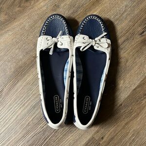 Blue white coach women’s boat shoes flats size 8.5